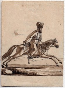 ""Chief (ataman) Cassack"" (Ataman of Cossacks) Nimetön piirros 1818 Koko 11,4x8,2 cm Yksityinen kokoelma tekijältä Unknown artist
