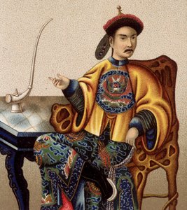 Kiinalainen aristokraatti istuu tupakoimassa oopiumia - sd 1800-luku tekijältä Unknown artist