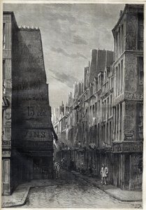 Koleraepidemia Pariisissa - Epidemia de Cholera Pariisissa - rue sainte Marguerite - kaiverrus "Le journal illustrious" -julkaisussa 1884 tekijältä Unknown artist