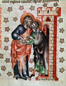 Kristuksen jäähyväiset (Jeesuksen Kristuksen ja Joosefin jäähyväiset) Pienoiskuva maalattu "Abbess Cunegonden kärsimys" tekijältä Unknown artist