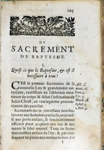 Kristillinen uskonto: kirjan "Suuri katekismus" sisäsivu. Pierre Canisiuksen teos (1600-luku) tekijältä Unknown artist