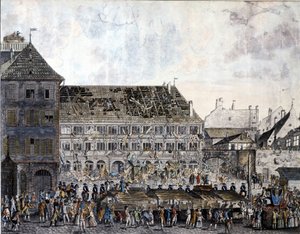 Strasbourgin kaupunkitalon (raatihuoneen) kiipeily ja ryöstäminen, 21. heinäkuuta 1789. tekijältä Unknown artist