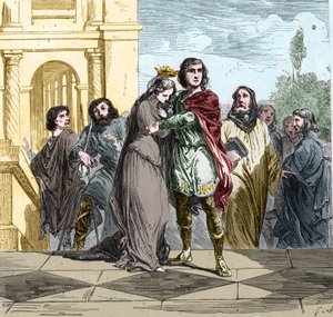 Clovis II frangien kuningas (v.633-657) osti Sainte Bathilden (tai Batilde, Bathylle, Beaudour) (626-680). tekijältä Unknown artist