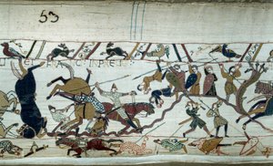 Normandian herttua William Valloittaja (1027-1087) Englannin valloitus vuonna 1066: Hastingsin taistelu Yksityiskohta Bayeux