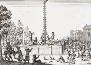 Johan ja Cornelis de Wittin ruumiit roikkuvat hirsipuussa. tekijältä Unknown artist