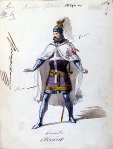 Giuseppe Verdin (1813 - 1901) vuonna 1843 säveltämä puku oopperaan "I Lombardi" tai "Les Lombards à la première Crusade". Nimetön akvarellipiirros. Alvino-hahmo esitykseen Scalassa Milanossa. tekijältä Unknown artist