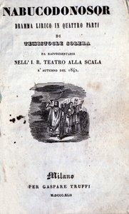 Kansi Giuseppe Verdin (1813 - 1901) Nabuccon ensimmäisestä libretosta, joka sai ensimmäisen nimen Nabucodonosor tekijältä Unknown artist
