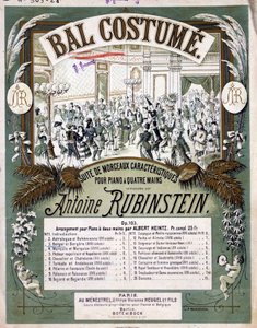 Anton Rubinsteinin säveltämän kappaleen ""Sarja tyypillisiä kappaleita pianolle neljälle kädelle" partituurin kansi. tekijältä Unknown artist