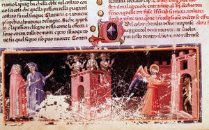 Dante ja Virgil Diten portilla, jota raivot hallitsevat (helvetin laulu 9 jumalallisessa näytelmässä) - miniatyyri tekijältä Unknown artist