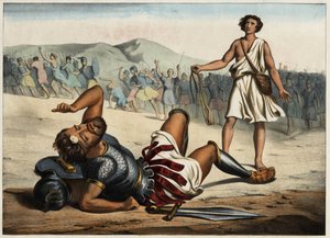 Daavid voitti Goljatin. Anonyymi kaiverrus 1800-luvun puolivälistä. tekijältä Unknown artist