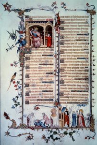 Daavidin uhkaa Saul. Ahneuden allegoria. Ehtoollisen sakramentti. Allegoria hyväntekeväisyydestä. Pienoismalli otettu psalmista "Breviaire de Belleville" tekijältä Unknown artist