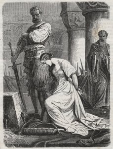 Henry VIII:n vaimon Katherine Howardin kuolema, kaiverrus 1864- Catherine Hovard tai Catherine Howard (Katherine or Katheryn tekijältä Unknown artist