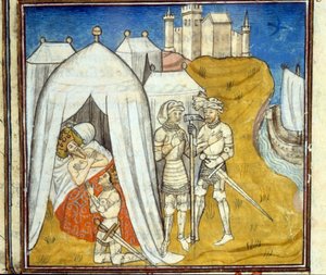 Ludvig IX:n kuolema ruttoon 8. ristiretken aikana vuonna 1270 - Miniatyyri tekijältä Unknown artist