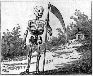 Kuolema esitettiin väärennöksellä. 1860 kaiverrus. tekijältä Unknown artist