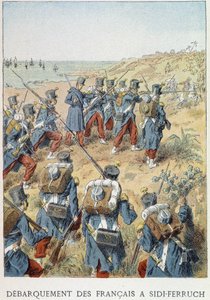 Ranskalaisten maihinnousu Sidissä - Ferruchissa, Algeriassa, 14. kesäkuuta 1830 - "" Histoire de Francessa"" tekijältä Unknown artist
