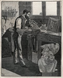 Hopeakoristelu: pronssitaltta. Kaiverrus vuodelta 1885 kirjassa "Les arts et metiers illustres", kirjoittanut Adolphe BITARD. tekijältä Unknown artist