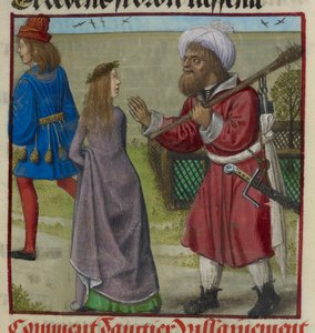 Yksityiskohta Vaara-miniatyyristä, joka karkottaa rakastajan ja Bel Accueilin (reilu tervetuloa) puutarhasta, Le Roman de la Rosesta tekijältä Unknown artist