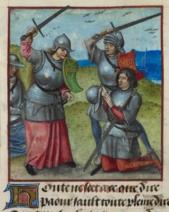 Le Roman de la Rose -sarjan yksityiskohta Peurin taistelusta Honten katsoessa. tekijältä Unknown artist