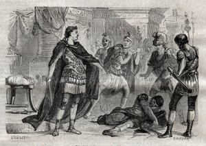 Diocletianus (Caius Aurelius Valerius Diocletianus Augustus) (244-311) kuoleva Lucius Flavius ​​Aer - kaiverrus kirjaan "Dictionnaire populaire illustrious" - 1864 - Joseph December ja Edmond Allonier - tekijältä Unknown artist
