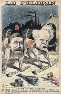 Sosialistien Jean Jauresin (1859-1914) (vas.) ja Henri Rochefortin (1831-1913) (oikealla) väliset kiistat. Kuvitus "" Le Pelerin" -julkaisussa 19. kesäkuuta 1898. tekijältä Unknown artist