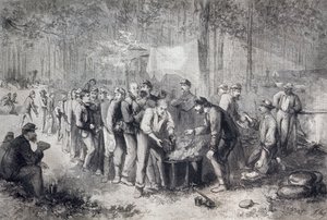 Annosten jakaminen Pohjois-Amerikan sotilasyksikölle, Amerikan yhdysvallat, Amerikan sisällissota, kaiverrus tekijältä Unknown artist