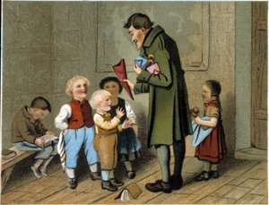 Palkintojen jako koulussa - kromolitografia, 1800-luvun loppu tekijältä Unknown artist