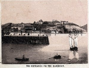 Dover, Englanti: Sisäänkäynti Doverin satamaan (satamaan). kirjassa "" Maailma havainnollistaa 168 näkymää"" Päiväämätön (1800-luvun loppu) tekijältä Unknown artist