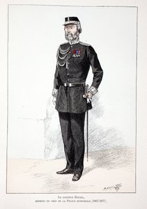Tohtori Roudil, kunnanpoliisin ylilääkäri (1867-1877). Etsaus väreillä, havainnollistava "" History of the Corps of Peacekeepers"" -kirja, jonka on julkaissut Louis Lepinen (1846-1933) Seinen poliisin prefekti, A. tekijältä Unknown artist