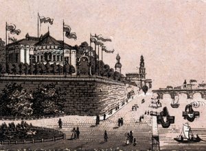 Dresden (Dresden), Saksa: näkymä Belvederelle. kirjassa "" Maailma havainnollistaa 168 näkymää"" Päiväämätön (1800-luvun loppu) tekijältä Unknown artist