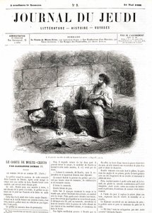Edmond Dantes, Monte Criston kreivi (Monte Cristo) tapaa Abbe Farian vankilan onton tunnelin ansiosta - "" Le Journal du Thursdays" -lehdessä 31.5.1860 tekijältä Unknown artist