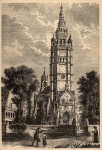 Notre Dame de Croaz Batzin kirkko Roscoffissa - Finistere - Bretagne - kaiverrus kirjaimella "" PATRIE" - PECTURESSE RANSKAN KUVAUS 6 NITEESSÄ LUCIEN HUARD - 1800-luvun loppu tekijältä Unknown artist