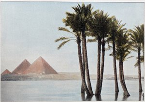 Egypti: Niilin tulva ja Gizan pyramidit (Gizeh, Gizeh, Giza). tekijältä Unknown artist