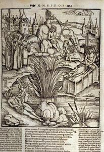 Eneide de Virgil (70 eKr.-19 eKr.), Kirja XII, Troijan sankari Eneet kohteli Venus ihmeellisesti, ja sitten hän päätti hyökätä Latinuksen kaupunkiin. Lazion kuningas kuolee (oikealla), ja Eneestä tulee kuningas, joka ytimentää edesmenneen Lavinin tytärtä tekijältä Unknown artist