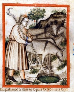 Esa laiduntaa aaseja - Pentateukki. Miniatyyrit Codex 212:sta (tai Padovano-koodista tai Padovan Raamatusta) 1390-1400 Rovigo, Accademia dei Concordi tekijältä Unknown artist