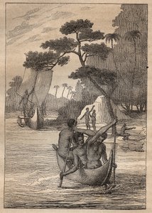 Nicolas Thomas Marion-Dufresnen (Marion Dufresnen) (1729-1772) retkikunta: kanootteja Admiraut-saarilta (Bismarckin saaristo, Papua-Uusi-Guinea) - kuva otettu teoksesta "" 1700-luvun suuret merenkulkijat"" tekijältä Unknown artist
