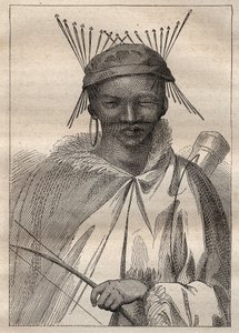 Anders Sparrmanin (1748-1820) tutkimusmatka Etelä-Afrikan maiden sisäosaan (1775): boschiman (Bochiman tai San, kotoisin Etelä-Afrikasta) - kuva otettu teoksesta "1700-luvun suuret merenkulkijat" tekijältä Unknown artist