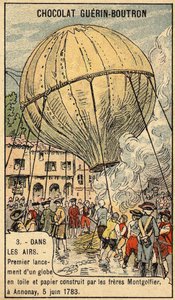 Montgolfier-veljesten kokemus 5. kesäkuuta 1783 Annonay.Chromosta 1800-luvun lopulla. tekijältä Unknown artist