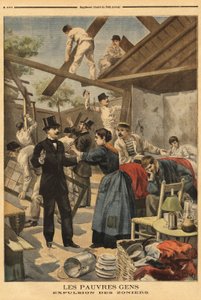 Gentillyn portin sotilasalueelle rakennetun kasarmin karkottaminen ja osa. Kuvitus "" Le petit Journal" -lehdessä 23/06/1895. tekijältä Unknown artist