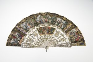 Fan, c.1860, Printed and painted paper, mother of pearl, gold, silver and copper metals, and mirror, Maker unknown tekijältä Unknown artist