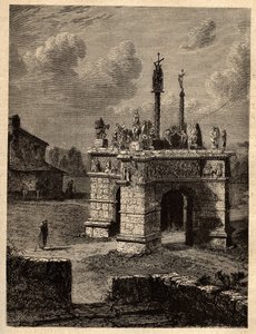 Finistere - Bretagne - Le calvaire de pleyben - Enclos paroissial de Pleyben - Pleybenin seurakunta sulje - kaiverrus "" PATRIE" - PECTUREQUIRESSE RANSKAN KUVAUS 6 OSEESTA LUCIEN HUARD - 1800-luvun loppu tekijältä Unknown artist