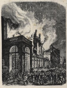 Opera de la rue Lepelletier (Le Peletier) tulipalo Pariisissa 28. lokakuuta tekijältä Unknown artist