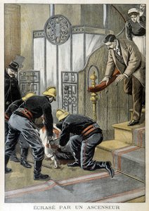 Miestä pelastavat palomiehet törmäsivät hissiin pariisilaisessa rakennuksessa. Kuva "Pienestä päiväkirjasta" vuodelta 1899. tekijältä Unknown artist