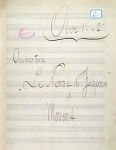 Ensimmäinen sivu nuotteja Mozartin oopperan Le nozze di Figaro oboelle (1800-luku) tekijältä Unknown artist