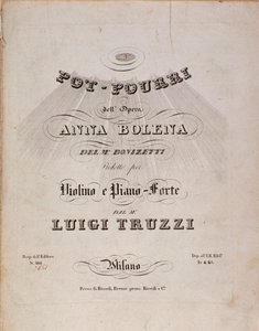 Gaetano Donizettin oopperan Anna Bolenan pot pourrin nuottien ensimmäinen sivu tekijältä Unknown artist