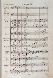 Ludwig van Beethovenin sinfonia nro 1 en C majeur opus 21 nuottien ensimmäinen sivu tekijältä Unknown artist