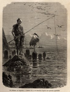 Yedo Bayn (tai Edon, nykyisen Tokion) kalastaja, kotka, matala tamma, tarttui, veneet makaavat kalastajat lahteen kuivatuille kivilohkareille, jälkimmäiset pysyvät suorina, liikkumattomina ja kalastavat hameconin kanssa. kalat, jotka he liukuvat pitkällä tekijältä Unknown artist