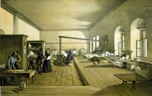 Florence Nightingale (1820 - 1910) sairaalassa Scutarissa Turkissa noin 1855 tekijältä Unknown artist