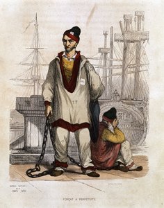 Tuomittu perityssä - teoksessa "" Les Bagnes: historia, tyypit, tapat, mysteeri", kirjoittanut Maurice Alhoy, toim. Gustave Havard, Pariisi tekijältä Unknown artist