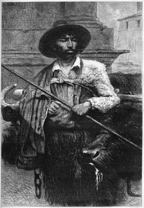 Entinen viljelijä: puhvelinkuljettaja (puhvelinkasvatus mozzarellaa varten) Kaiverrus "" The Illustrous World" -kirjaan" tekijältä Unknown artist