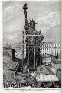Ranska, Pariisi, Vapaudenpatsaan luovuttaminen Yhdysvaltain suurlähettiläälle - Frederic Auguste Bartholdin (1834-1904) pakkaaminen Liberten patsaan rakennustelineisiin kuljettaakseen sen Pariisista Amerikkaan tekijältä Unknown artist